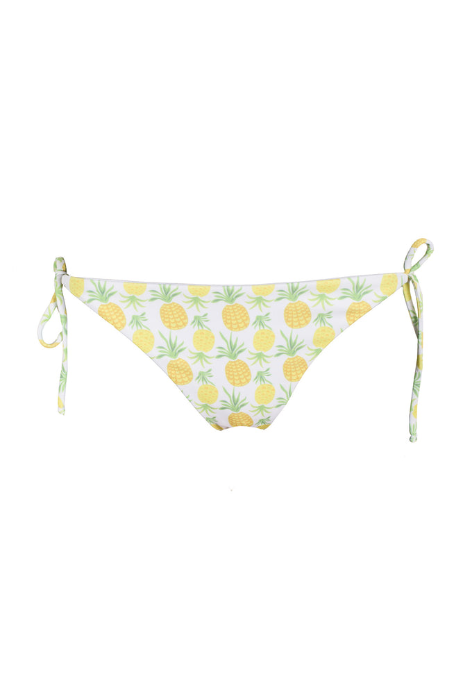 Pineapple Print Tie Bikini Bottoms in White, Size Small