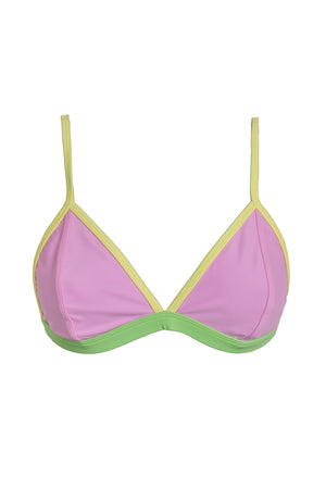 Coco Triangle Bikini Top in Pink, Yellow & Green. Size Large