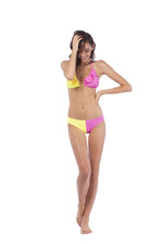 Milkshake Triangle Bikini Top in Yellow & Pink, Size Medium